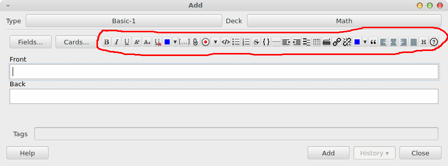 Supplementary Buttons in the Editor