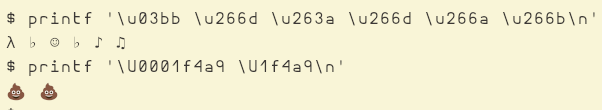 bash printf unicode