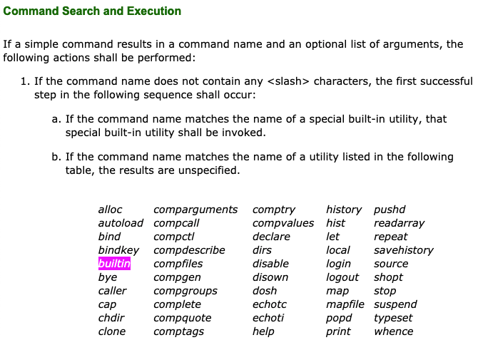 Shell Posix spec on builtins